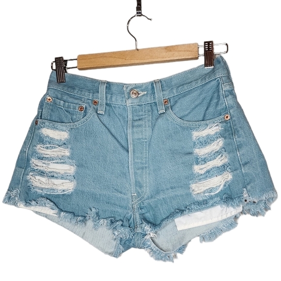 Levi's 501 Cut Off Denin Shorts Button Fly Estimated Size 26 Vintage - Picture 10 of 14